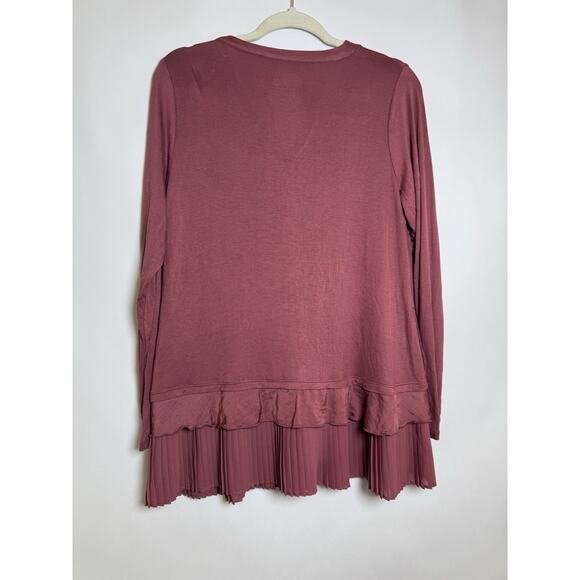 LOGO Lori Goldstein Button Cardigan Long Sleeve Maeve Stretch Jersey Ruffle Hem - Picture 2 of 7